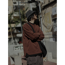 Crisis youth red sweater men spring and autumn coat base shirt solid color round neck loose Japanese long sleeve T-shirt Tide brand