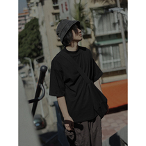 Crisis youth short sleeve T-shirt men half high collar solid color T-shirt 2021 new summer white loose Japanese coat tide