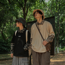 Crisis youth fake two clothes 2020 new couples plaid shirt Japanese wear college style retro long sleeve