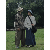 Crisis youth bright line long sleeve shirt Japanese retro loose casual couple solid color striped white shirt