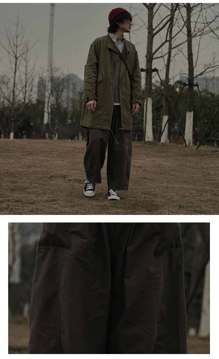 夏季薄款 复古褶边阔腿宽松工装裤男 日系直筒百搭九分休闲裤男潮详情6
