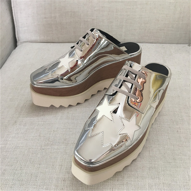 2025 Spring/Summer Stella Closed-Toe Platform Mules Star Shoes Platform Sandals Silver Slip-On Height-Increasing Outdoor Wear