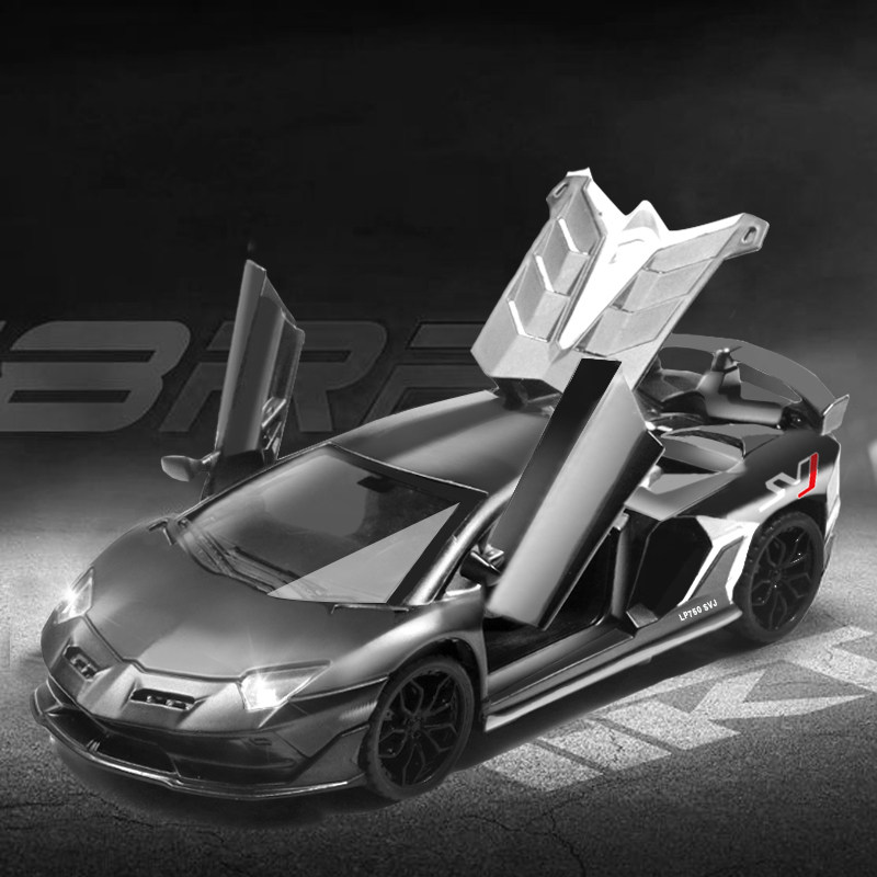 Zinc alloy pull-back Lambo SVJ simulation open door supercar model boy cake ornament birthday gift toy