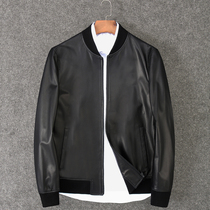 Autumn imported sheepskin leather clothing mens youth baseball leather jacket leather jacket slim short motorcycle tide