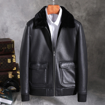 Imported fur one-piece mens youth pilot motorcycle leather jacket lapel short jacket Leather leather thickened