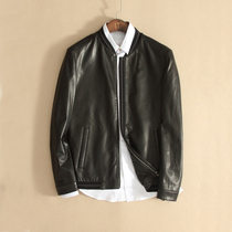 Autumn new NAPPA pure imported sheepskin leather baseball collar leather leather mens short slim tail single