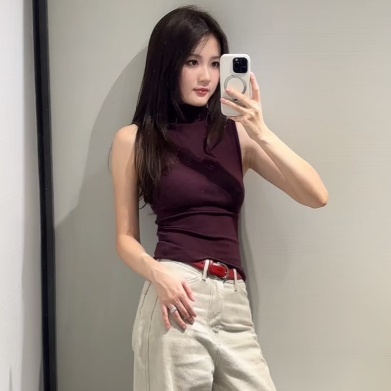 Za's New Street Style Half-High Collar Sleeveless T-Shirt 2026 Spring Slim Fit Hot Girl Style Tank Top 3641871