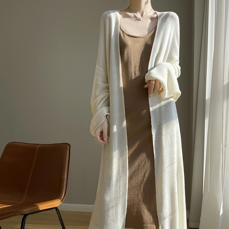 Silk Wool Thin Shawl Jacket for Women, Loose and Lazy Sun Protection Shirt, Spring and Summer Outerwear, Knitted Cardigan for Women, Long Style
