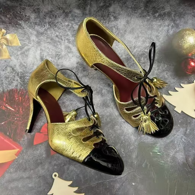 2026 Early Spring New Black Suede Roman Lace-Up Fashion Cut Out High Heels