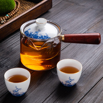 Dehua Chinese pure white ceramic set health pot Heat-resistant elegant glass blue teapot flower tea Puer tea maker