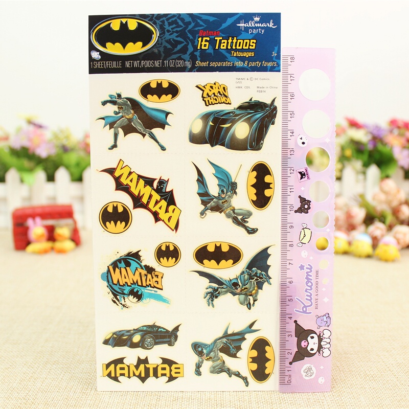 Cartoon Tattoo Stickers Batman Sports Logo Waterproof Boys and Girls Dinosaur Watermark Stickers Waterproof Safety Stickers Washable