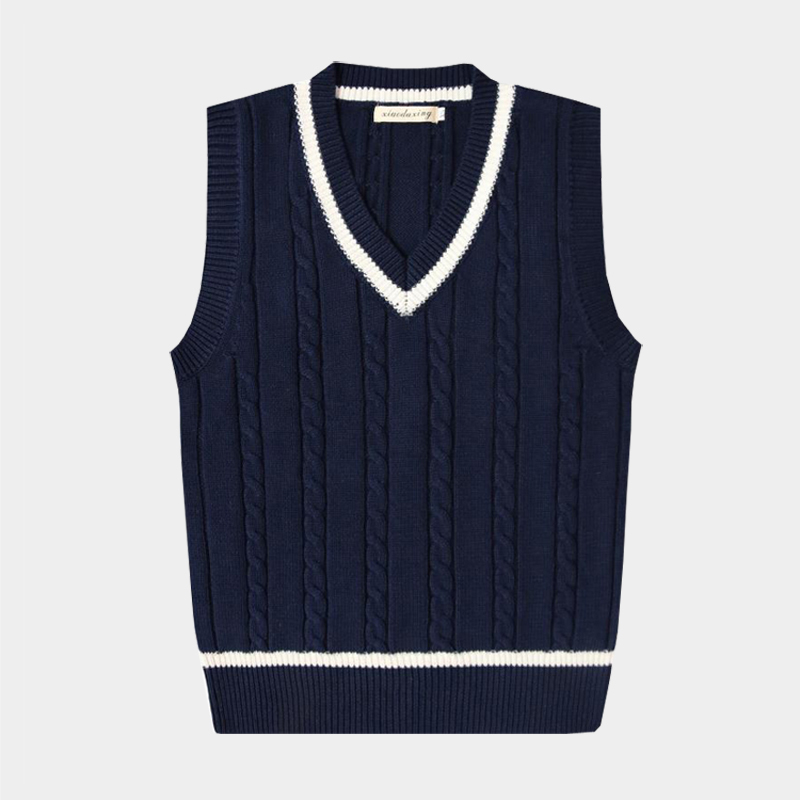 Pure Cotton V-Neck Cable Knit Sweater Vest for Men, Student Vest, Preppy Style Jk Uniform, Sleeveless Knitted Wool Vest for Women