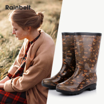 Mid-high tube womens rain shoes women Korean adult non-slip water shoes fashion rubber shoes overshoes thick beautiful soft bottom rain boots