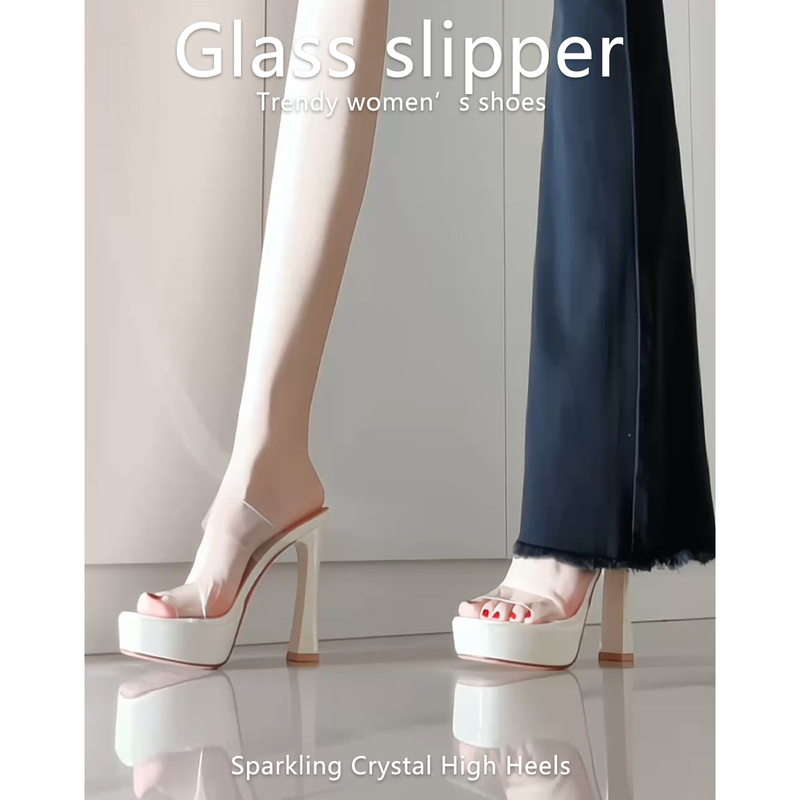 Transparent Sandals for Women 2026 New Summer Style, Comfortable for Outdoor Wear, Single Strap, Chunky Heel, Waterproof Platform High Heels, Suitable for Pairing with Skirts