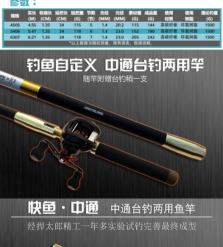 Передает полюсе 捍太郎中通竿内走线台钓竿超轻鱼竿手杆快鱼超硬中通钓鱼竿 Defend taro