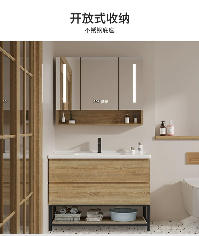 lavabo bán âm Tủ phòng tắm tối giản hiện đại của Bắc Âu Tủ gỗ rắn tủ treo Tủ phòng tắm Nội các Tủ Gương Rửa mặt bồn rửa lavabo