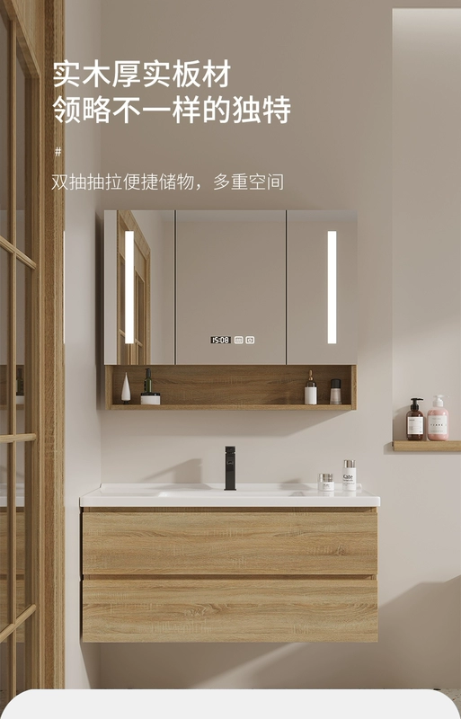 lavabo bán âm Tủ phòng tắm tối giản hiện đại của Bắc Âu Tủ gỗ rắn tủ treo Tủ phòng tắm Nội các Tủ Gương Rửa mặt bồn rửa lavabo