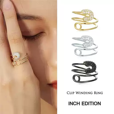 INCH EDITION clip needle winding full diamond index finger ring female ins tide adjustable personality original design