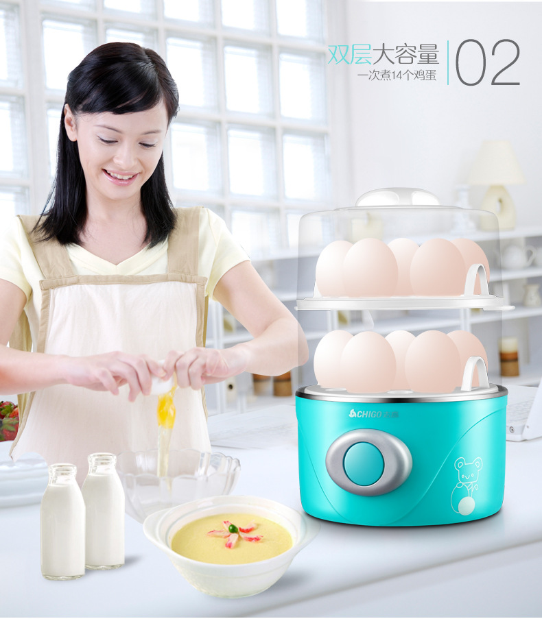 ca nấu mì daewoo den-m550 Chigo CHIGO mini egg cook 304 inox hấp trứng hộ gia đình tự động tắt bát chống cháy khô - Nồi trứng nồi hấp điện philip