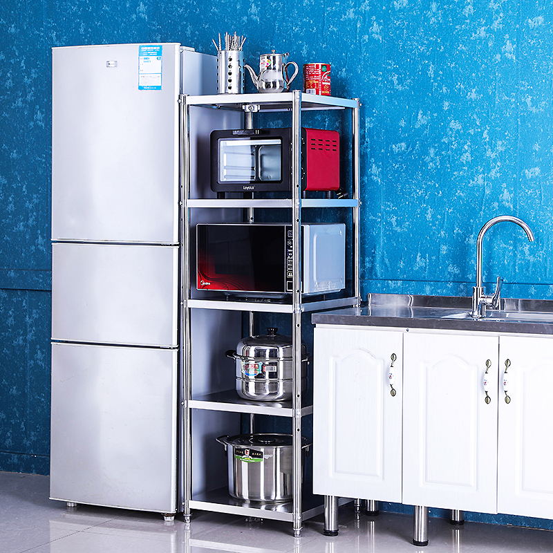 Five-story Stainless Steel Kitchen Shelve ground San4 multilayer 40 Contained Finishing Domestic Microwave Oven Overall Cabinet Pan Rack