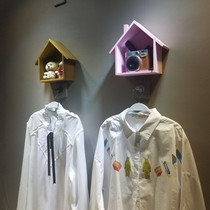 Childrens clothes shop Shelves Hooks Small House Shelves Retro Wood Wall-mounted Clothing Shop Hooks Up Wall Points Hang
