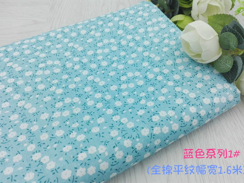 Màu xanh cotton twill vải mục vụ nhỏ hoa tinh khiết bông vải nhỏ tươi handmade TỰ LÀM rèm sofa váy vải cotton gân