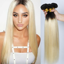 1B 613 Ombre Blonde Peruvian Human Hair Weaves Straight wigs