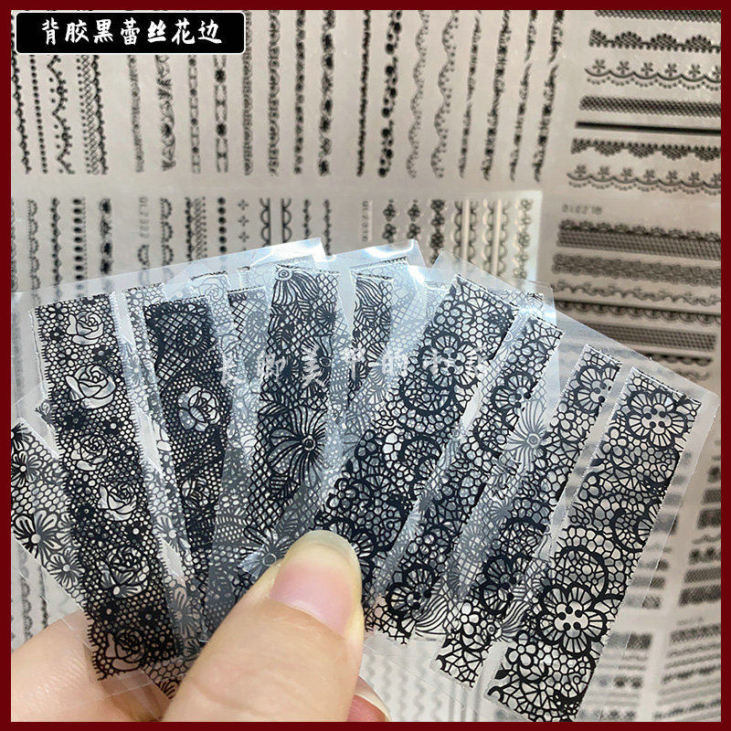 Sexy Black Lace Rose Self-Adhesive Nail Art Decals - Detail image 4