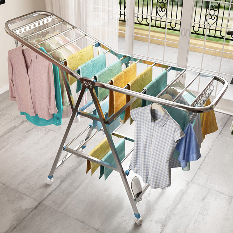 Stainless steel clothes hanger floor folding bedroom balcony cool clothes hanger home baby clothes hanger drying quilt artifact