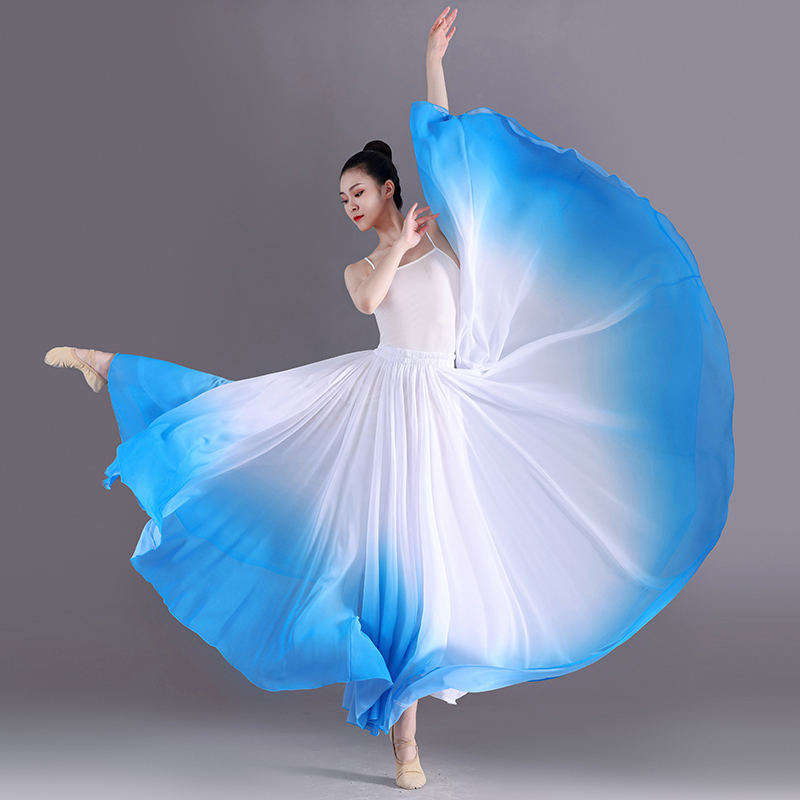 2026 New Classical Dance Large Swing Skirt 720 Blue Flowing Gauze Skirt Square Dance Half-Length Double-Layer Dance Long Skirt