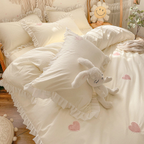 JerYOUN Princess Wind Cotton Bed 100 full cotton Spring and Autumn 4 pieces of cotton tablet washed cotton white sheets