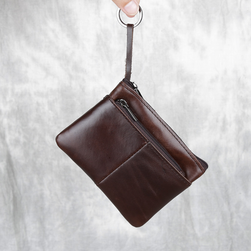 Handmade leather small change card card bag head coat zipper driver's license pack bus card keyboard