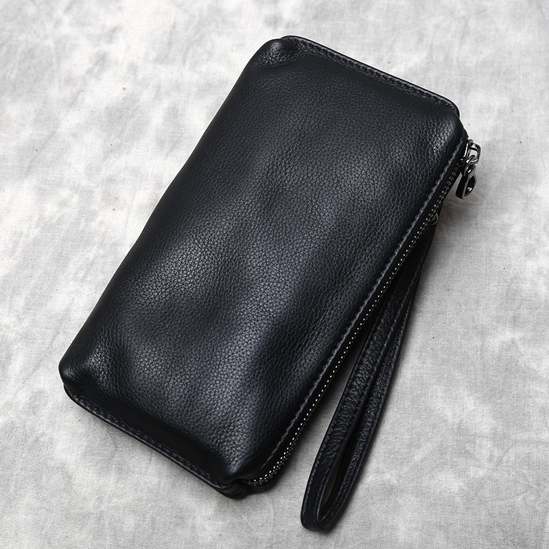 Hand Holding Bag Men Genuine Leather Soft Leather Upscale Long Version of Laced Purse Casual Retro Head Layer Bull Leather Phone Wallet Tide