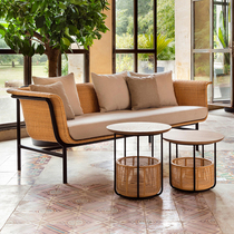 Outdoor courtyard rattan woven sofa coffee table combination living room furniture balcony garden light luxury homestay rattan chair leisure waterproof