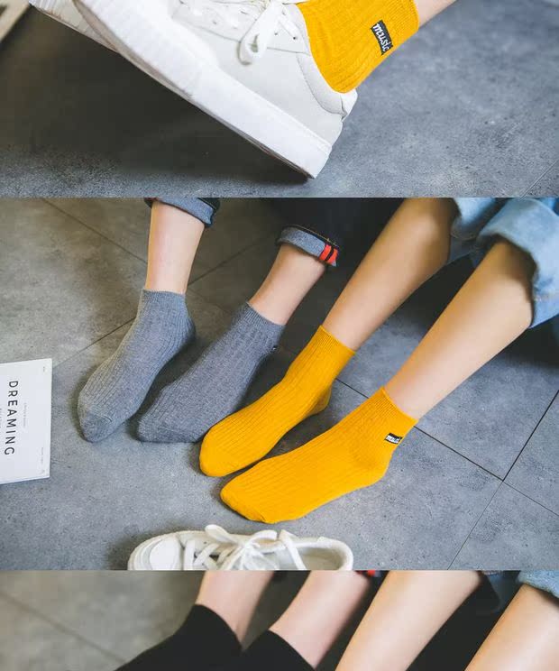 Tất thêu đôi vớ Wen Khánh sáng tạo chữ nam và nữ vớ Phong cách retro nghệ thuật hoang dã Tất nam tất nữ vớ vớ cotton tất chống hôi chân