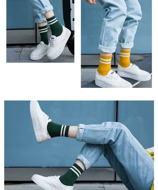 Nhật Bản và Hàn Quốc Harajuku hai hoặc ba thanh vớ nữ vớ màu ống vớ vớ vớ sáng tạo retro vớ ngắn vớ cotton - Vớ bông tất ngắn cổ
