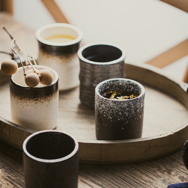 Japanese ceramic cup home cooking cup retro small wine cup sake cup flower tea cup rough pottery small cup