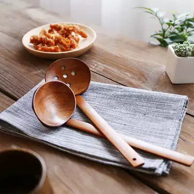 Creative Japanese-style wooden long-handled tortoise shell ramen spoon large soup spoon hot pot colander unpainted flavor thousand Ramen spoon porridge spoon