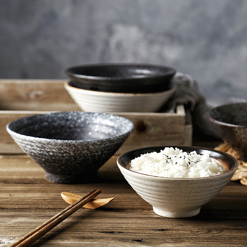 Japanese-Style Tableware Bowl, Household Rice Bowl, Ceramic Ramen Bowl, Small Single Bowl for Eating, 5.5-Inch Rice Bowl, Conical Bowl