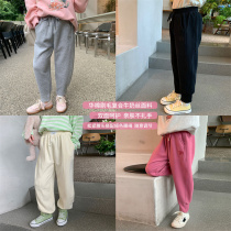 UK Next kiss2024 Fall new children casual pants pure colour letters printed girl bunches pants