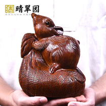 Wood carving mouse ornaments Zhaocai Feng Shui carving crafts Zodiac mouse Mat birthday gift ornaments