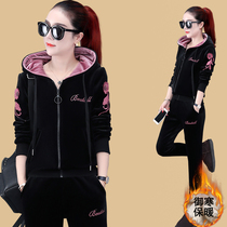 Golden Velvet Suit Women Autumn Winter 2022 New Gush Thicken Sweatshirt Casual Sportswear Loose two sets