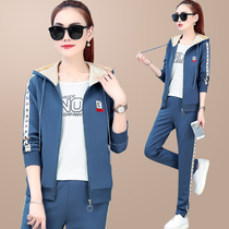 Leisure sports set female autumn Korean version of large size loose suit three-piece fashion hooded Autumn Sweater 2019 New