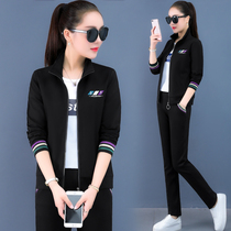 Fashion cardigan sports suit womens spring and autumn 2021 New Korean version of foreign air age casual wear three sets of tide