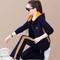 Broadlegged Pants Sports Suit Woman Spring Autumn 2022 New Fashion Loose Sweatshirt Big Code Even Cap Casual Wear Three Sets