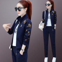 Sports set women spring and autumn 2021 new large size sweater three-piece casual middle-aged two-piece loose sportswear