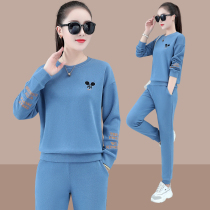 Leisure sports suit women autumn 2021 new needle Korean fashion loose slim clothes running clothes two pieces