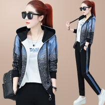 Sports Leisure set women Spring and Autumn 2019 new fashion hooded long sleeve sweater loose size foreign style three-piece set