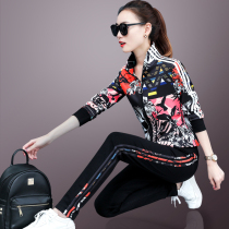 Sports set women spring and autumn 2021 new autumn printed sweater large size loose casual two-piece sportswear