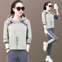 Sports Casual Suit Women Spring Autumn 2022 New Display Slim Speed Dry Tandem Hat Sweatshirt Fashion Reduced Age Bunch Foot Running Suit